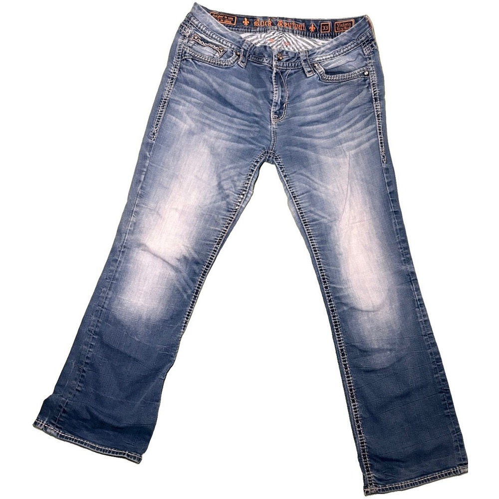 Women's Rock Revival Victoria Low Rise Blue Light Wash Denim Jeans Size 33